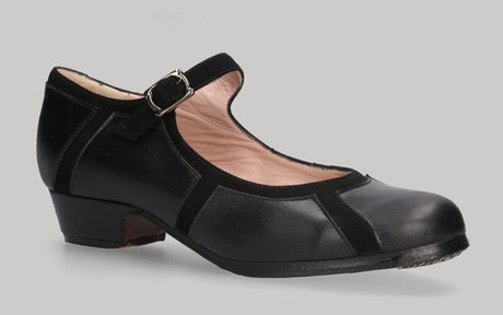 Zapato de baile flamenco profesional piel y ante negro tacón 3 cm.