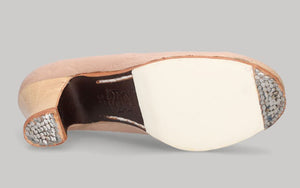 Zapato de baile flamenco profesional de piel repujada rosa maquillaje