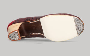 Zapato de baile flamenco profesional combinado en piel repujada burdeos y ante