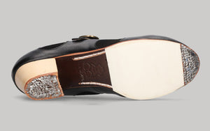 Zapato de baile flamenco profesional combinado piel negro y lunares en ante negro