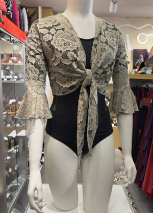 Cárdigan flamenco de encaje color gris perla