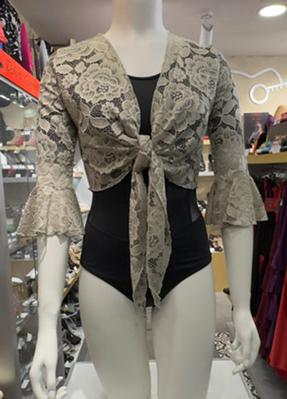 Cárdigan flamenco de encaje color gris perla