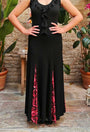 Falda flamenco negra  y godets con estampado de flores con mucho vuelo