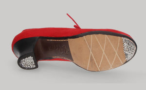 Professional Flamenco Dance Shoe in Red Suede Leather with Laces