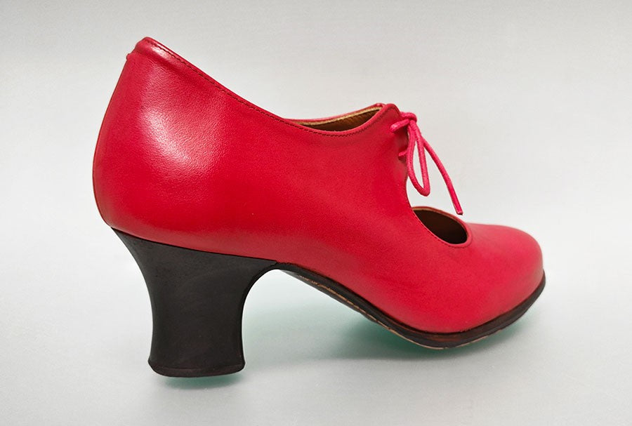 Zapato de Baile Flamenco Profesional Piel Rojo con Cordones