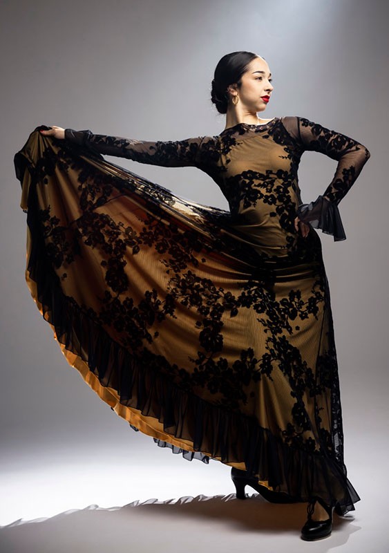Robe de flamenco en tulle imprimé noir