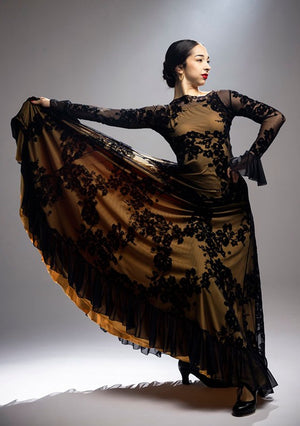 Robe de flamenco en tulle imprimé noir
