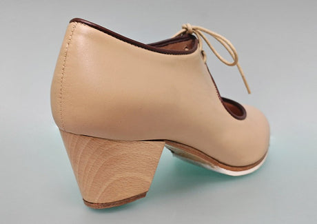 Zapato de baile Flamenco Profesional Piel Beige con Cordones