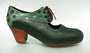 Chaussure de danse flamenco professionnelle en cuir vert bouteille et fantaisie avec lacets