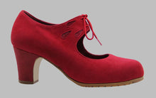 Zapato de baile flamenco profesional ante rojo con lágrimas fantasía