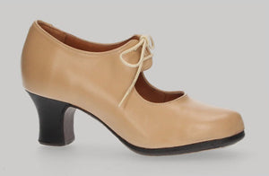 Zapato de Baile Flamenco Profesional Piel Beige con Cordones