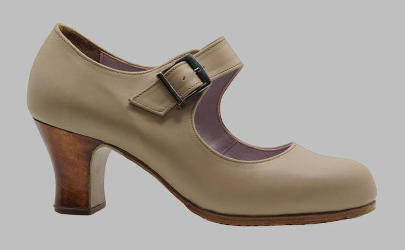 Chaussure de danse flamenco professionnelle en cuir beige