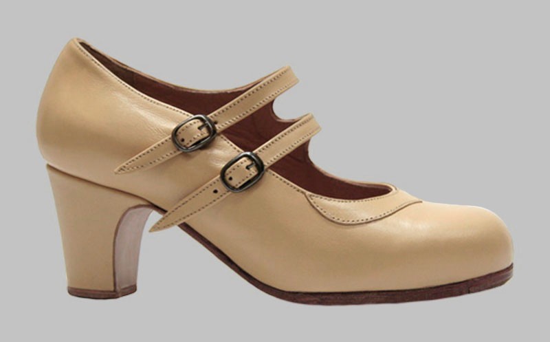 Zapato de baile flamenco profesional piel beige