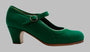 Professional flamenco dance shoe in green suede leather
