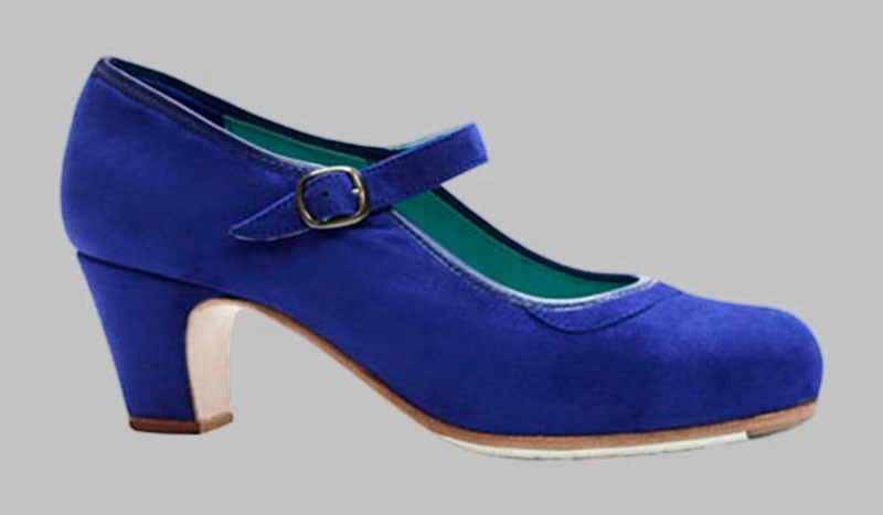 Chaussure de danse flamenco professionnelle en cuir suédé bleu