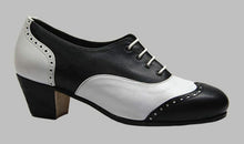 Chaussure de flamenco professionnelle combinée en cuir noir et blanc