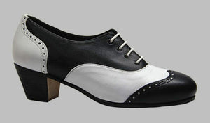 Chaussure de flamenco professionnelle combinée en cuir noir et blanc
