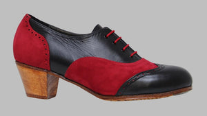 Zapato Profesional Combinado Piel Negro y Ante Rojo