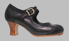 Zapato de Baile Flamenco Profesional Combinado Piel Negro y Fantasía