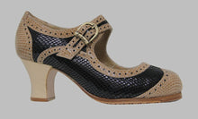 Chaussure de danse flamenco professionnelle en cuir noir et beige