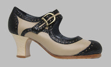 Zapato de Baile Flamenco Profesional Combinado Piel Beige y Negro
