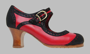 Chaussure de danse flamenco professionnelle en cuir rouge et noir