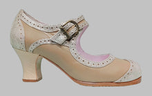 Zapato de Baile Flamenco Profesional Combinado Piel Beige y Fantasía