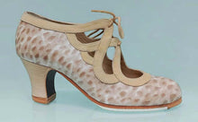 Zapato de Baile Flamenco Profesional Combinado Charol Anacarado Beige y Ante Beige