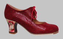 Professional flamenco dance shoe, red snake print