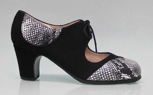 Professional Flamenco Dance Shoe Combined Black Suede and Fancy Snake Skin