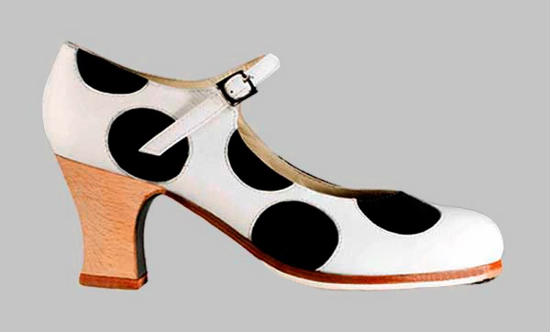 Chaussure de danse flamenco professionnelle en cuir blanc à pois