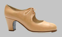 Chaussure de danse flamenco professionnelle, cuir beige, lacets