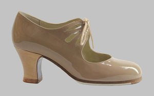 Chaussure de danse flamenco professionnelle en cuir verni beige