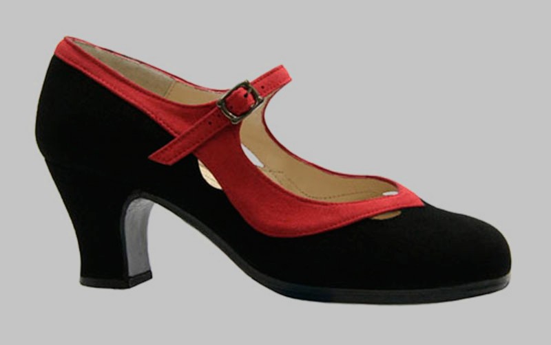Chaussure de danse flamenco professionnelle en daim noir et rouge