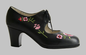 Chaussure de danse flamenco professionnelle en cuir noir brodé