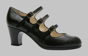 Chaussure de danse flamenco professionnelle avec boucles en cuir noir