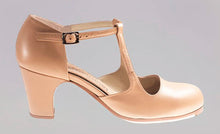 Chaussure de danse flamenco professionnelle en cuir beige avec boucle