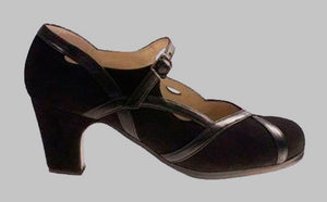 Chaussure de danse flamenco professionnelle en daim noir et cuir
