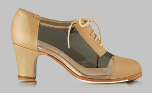 Chaussure de danse flamenco professionnelle en cuir beige