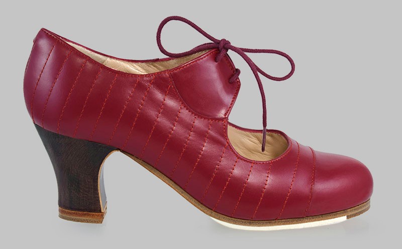 Chaussure de danse flamenco professionnelle, cuir bordeaux, lacets