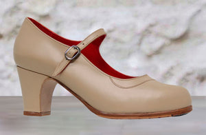 Zapato de baile flamenco profesional piel beige
