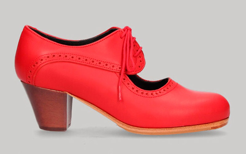 Zapato de baile flamenco profesional piel rojo y cordones