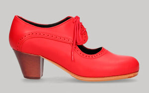 Zapato de baile flamenco profesional piel rojo y cordones