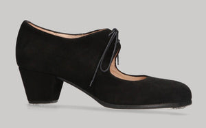Zapato de baile flamenco semiprofesional ante negro tacón cubano