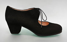 Zapato de baile flamenco semiprofesional ante negro tacón cubano