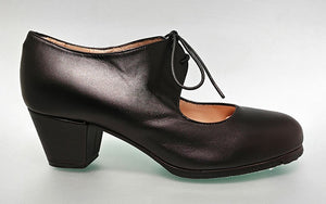 Zapato de baile flamenco semiprofesional piel negro tacón cubano