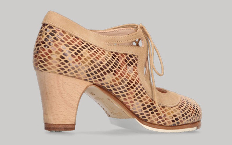 Zapato de baile Flamenco Profesional Piel Fantasía Serpiente con Cordones