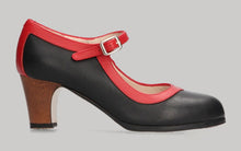 Zapato de baile Flamenco Profesional Combinado Piel Negro-Rojo con Hebilla