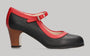 Professional flamenco dance shoe, black and red leather combination with buckle