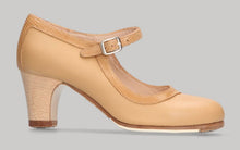 Chaussure de danse flamenco professionnelle combinée cuir et beige fantaisie avec boucle